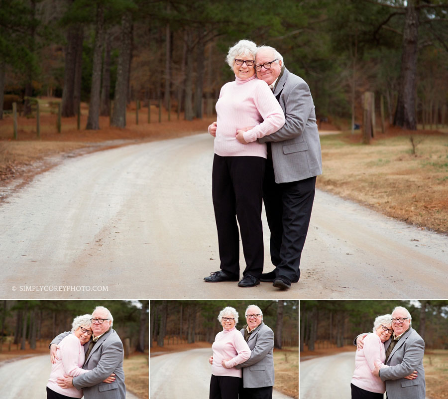 older couple on dirt road by Atlanta couples photographer