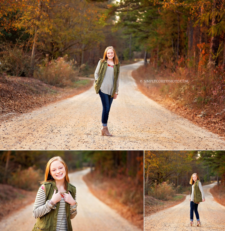 teen photographer Bremen, fall photography session on a country road 