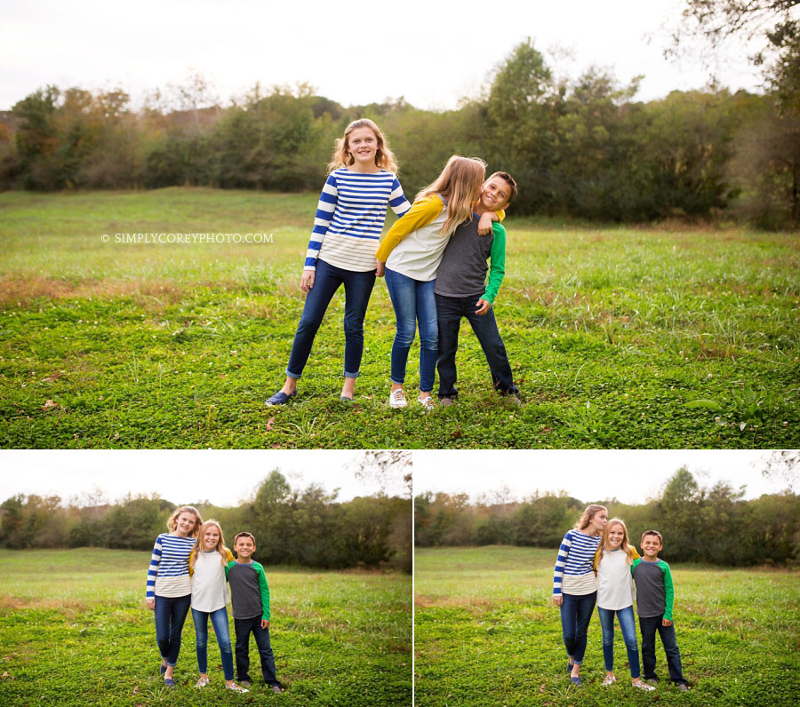 Douglasville family photographer, children's portraits of siblings in a field
