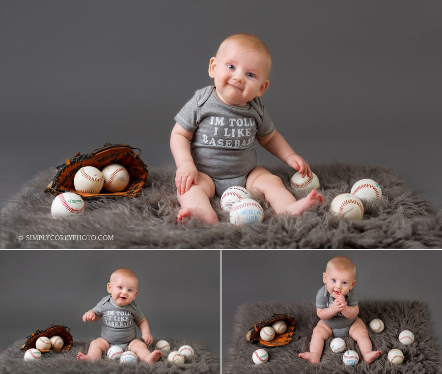 baby photographer Atlanta, boy baseball sitter session