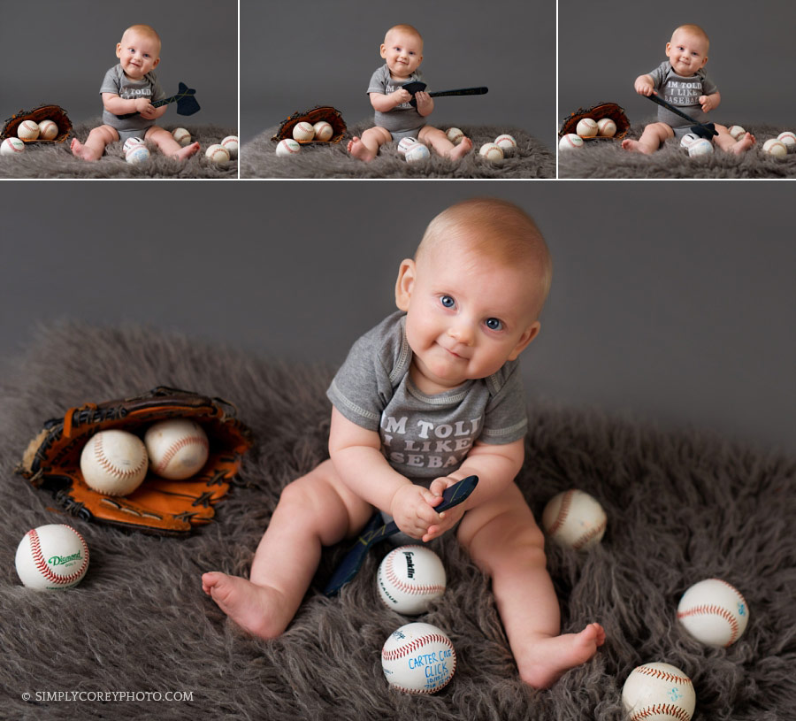 baby photographer Douglasville, baseball sitter session