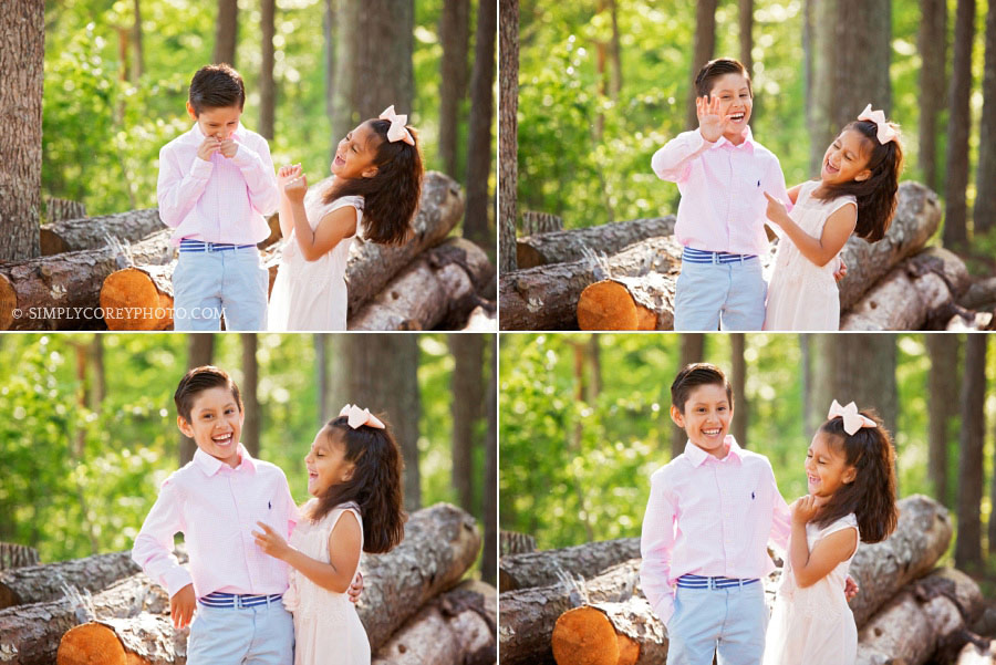 Atlanta family photographer, brother and sister laughing outside