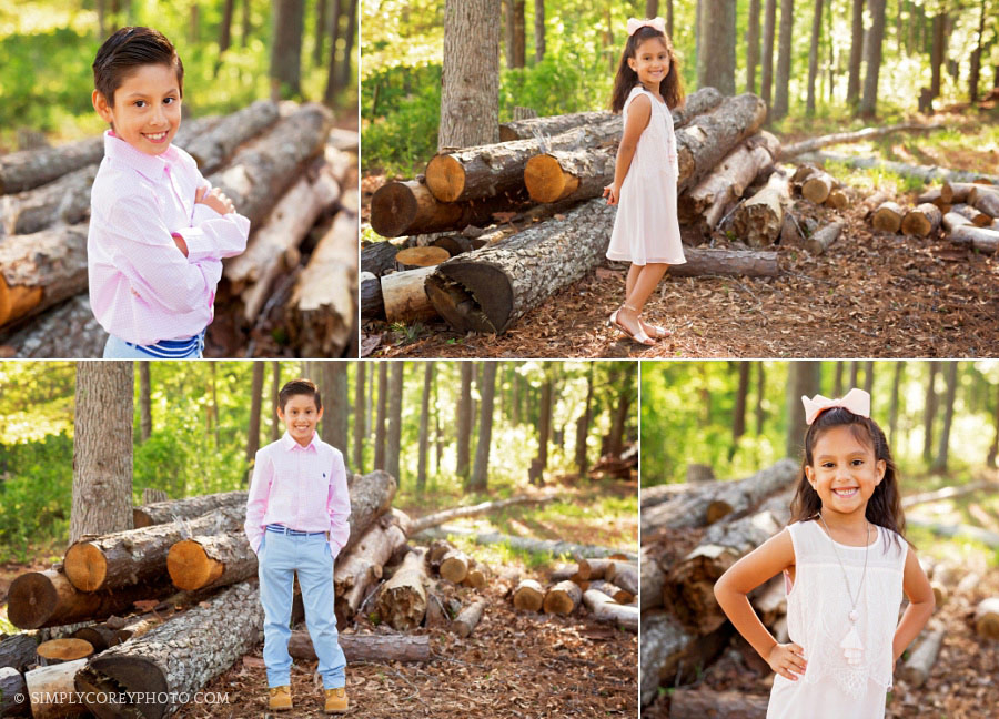 Carrollton, Georgia children's photographer, brother and sister outside in the woods