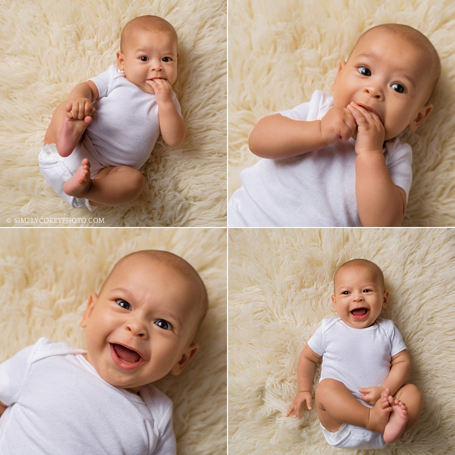 baby photographer Bremen, 4 month old boy making funny expressions