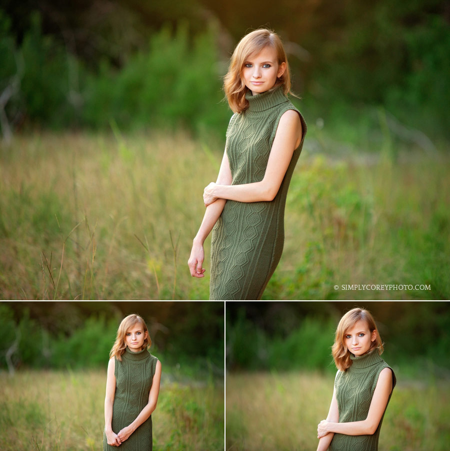 Carrollton senior portrait photography of a teen girl outside in a field