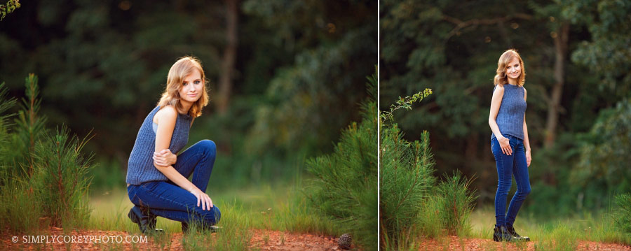 senior portraits near Villa Rica, redhead teen girl outside