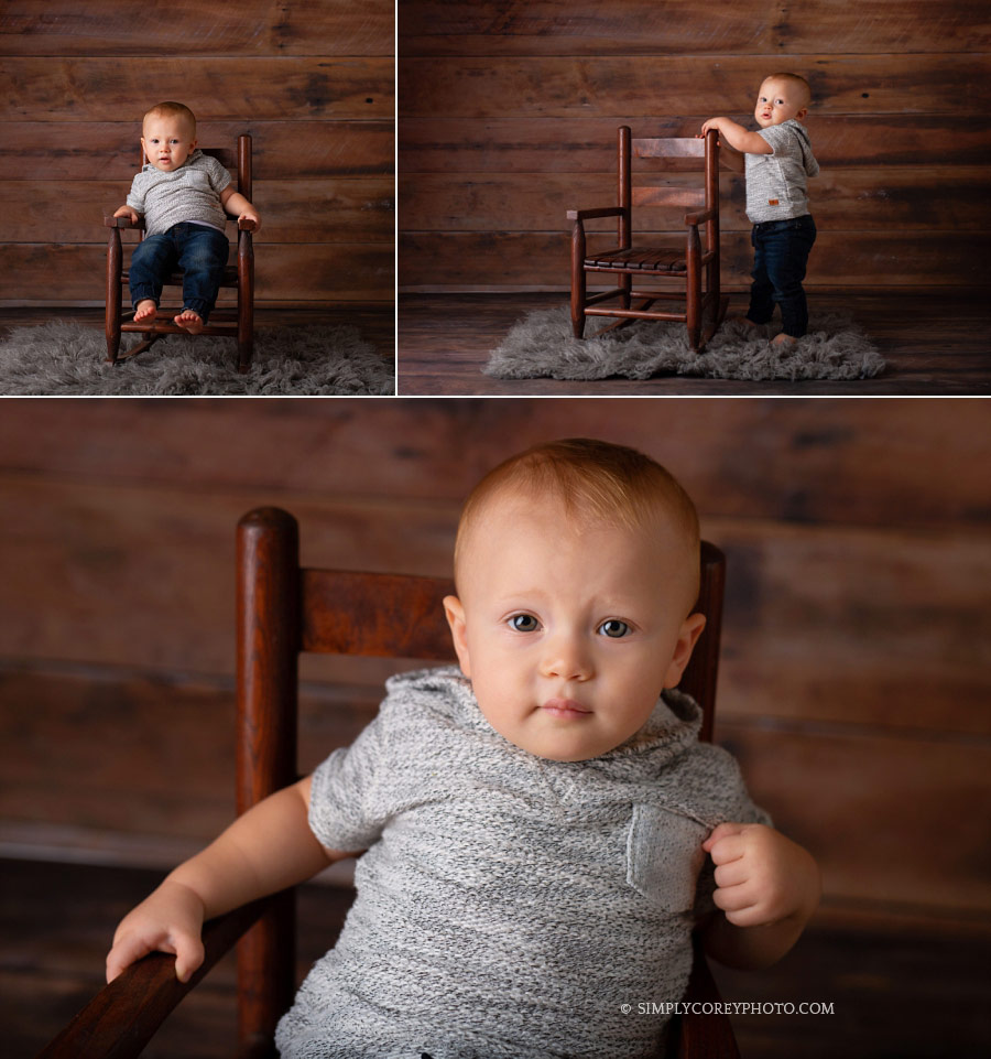 baby photographer Newnan, one year session with a rocking chair
