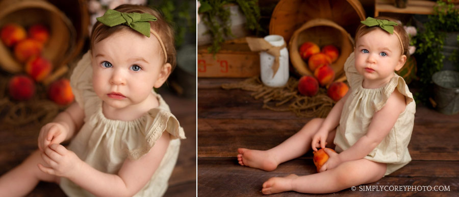 baby photographer Atlanta, one year milestone session with peaches
