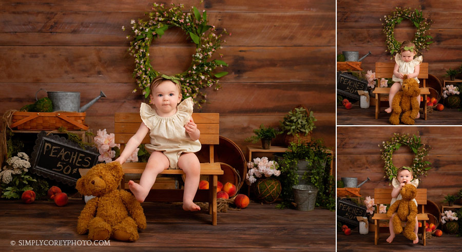 Newnan baby photographer, girl with a teddy bear in studio