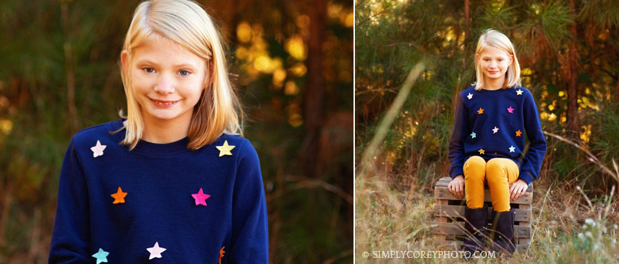 children's photographer Newnan, tween girl outside in the fall