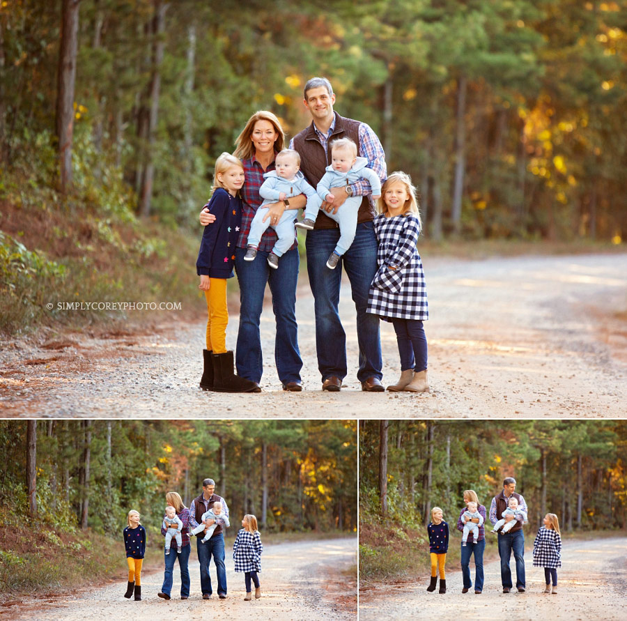 family photographer Newnan, large family walking down a country dirt road