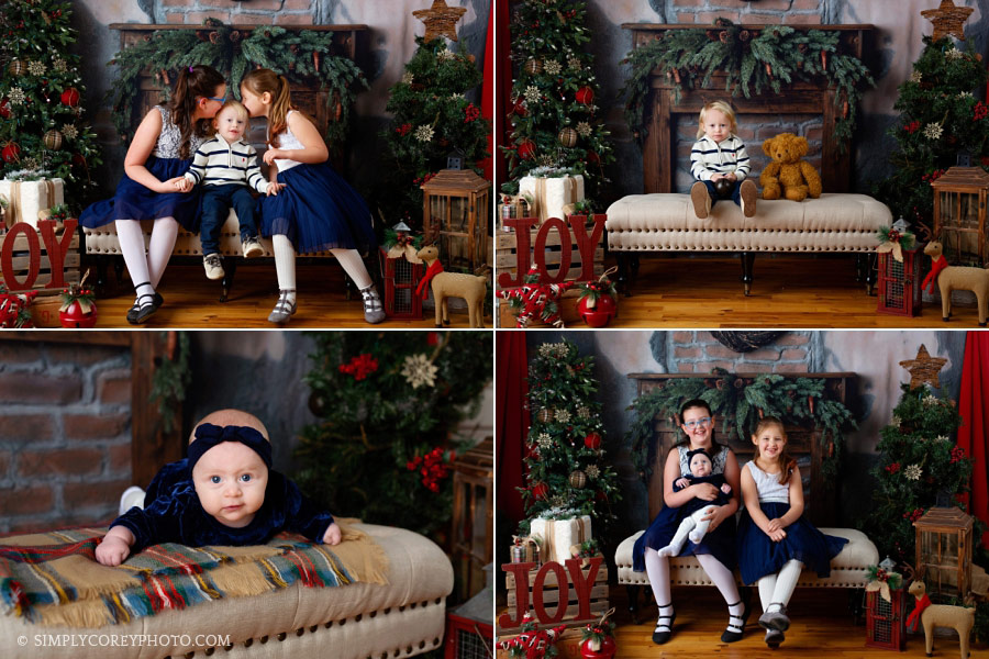 Christmas mini session near Carrollton, cousins in navy blue