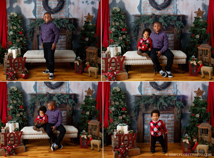 Christmas mini session near Douglasville, two brothers in studio