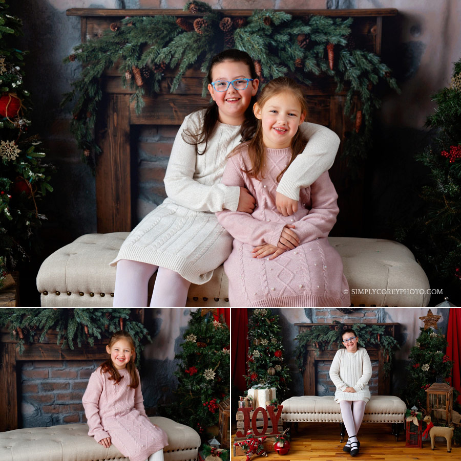 Christmas mini session near Newnan, sisters in sweater dresses