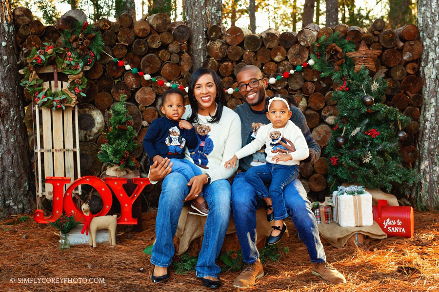 outdoor Christmas mini sessions Douglasville, family with twin toddlers