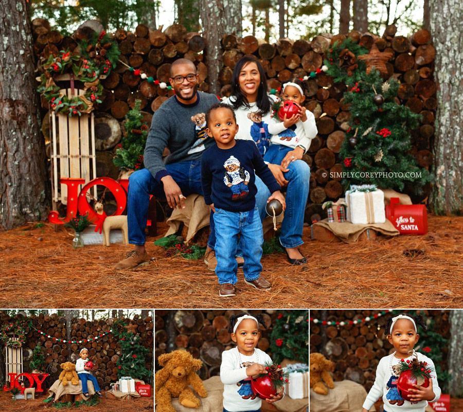 outdoor Christmas mini sessions Newnan, family in Polo bear sweaters