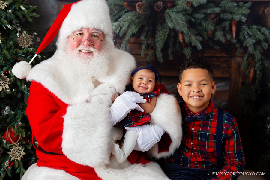 Santa Claus mini sessions Atlanta, baby girl with big brother for Christmas