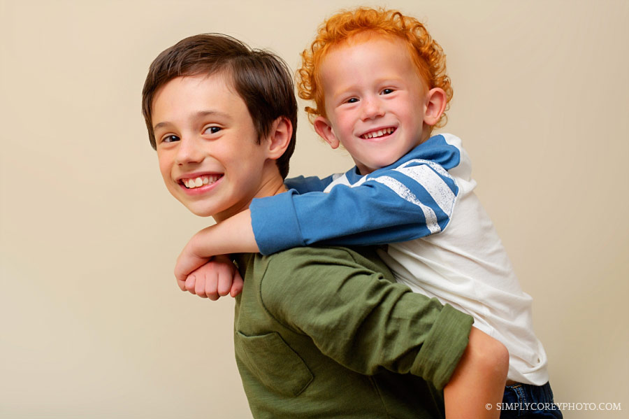 Villa Rica family photographer, two brothers in studio