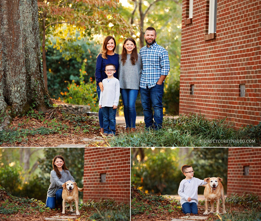 Newnan family photographer, family outside new home with dog