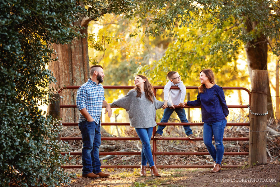 Villa Rica family photographer,outdoor portrait by a country gate