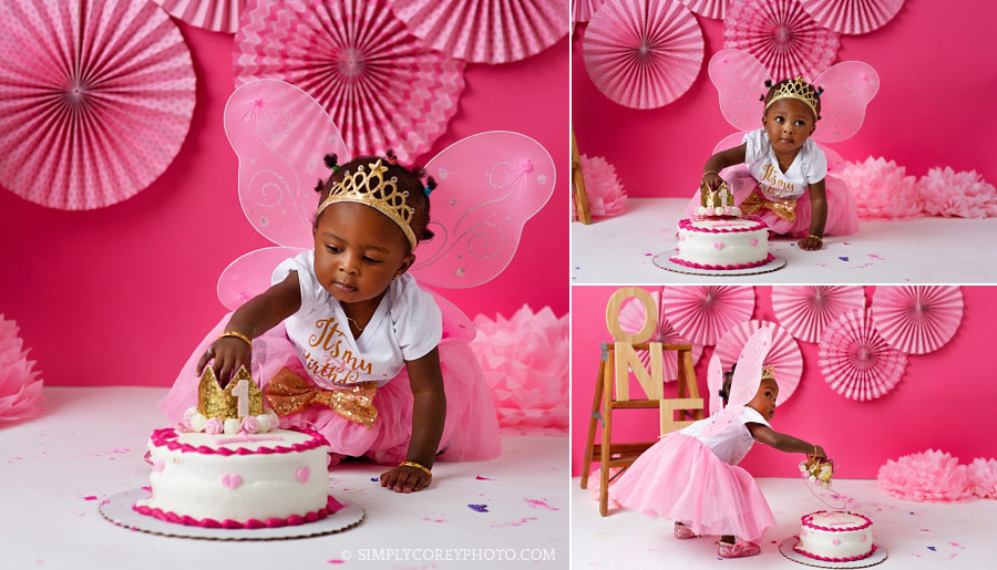 Newnan cake smash photographer, pink princess studio session