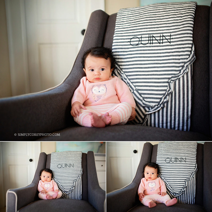 Atlanta lifestyle photographer, baby girl in a nursery chair