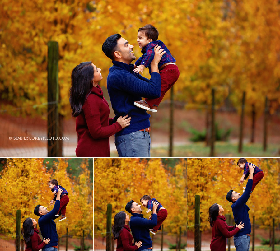 family photographer Douglasville, fall portraits with yellow trees