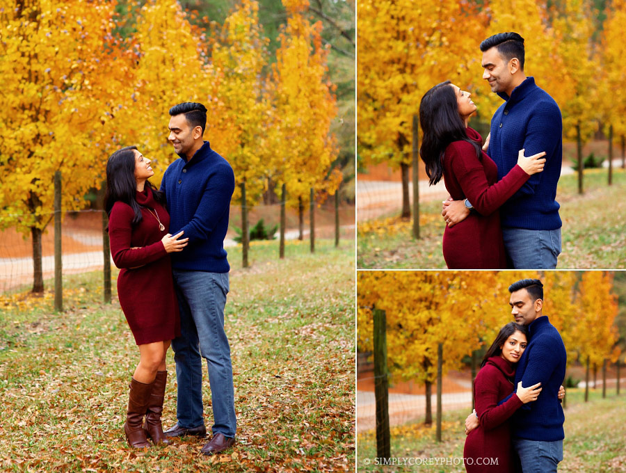 Villa Rica photographer, fall portraits of a couple with yellow trees
