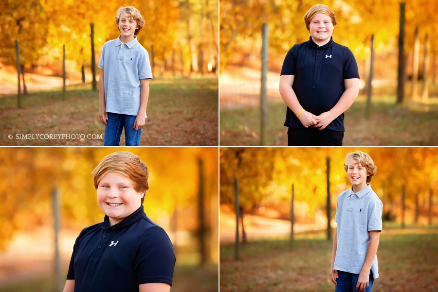 family photographer Newnan, kids outside with yellow fall trees