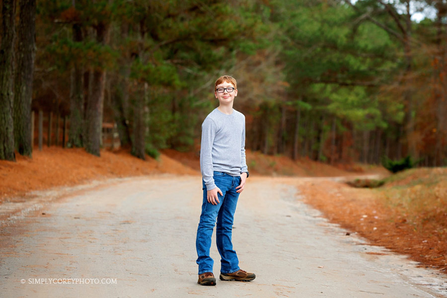 Villa Rica photographer teen boy outside on country road