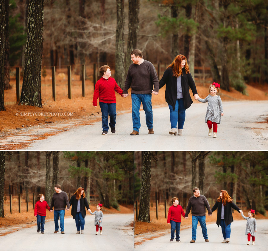 Newnan family photographer, redhead family on a country road