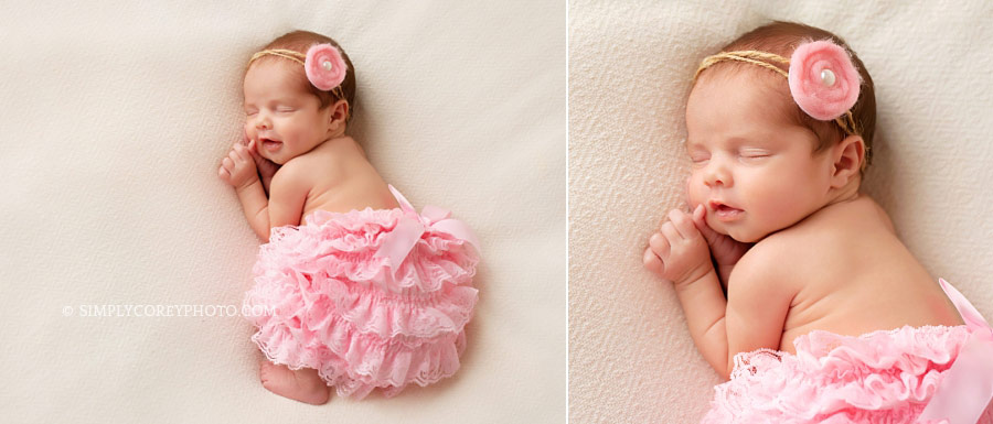 Carrollton newborn photographer, baby girl in pink lace
