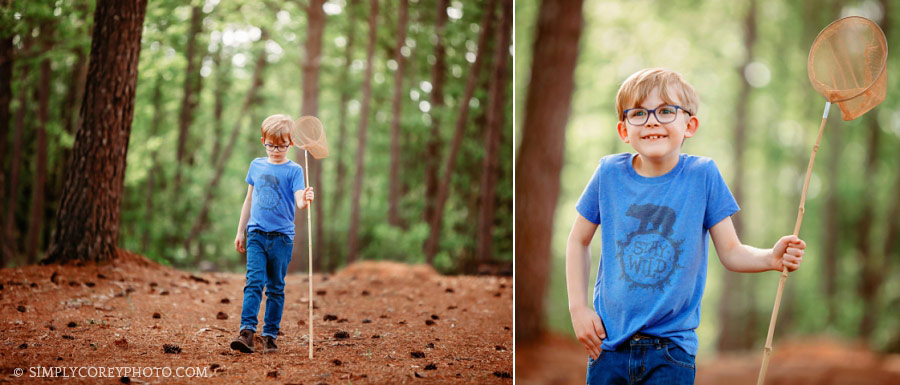 Douglasville commercial photographer, child exploring outside with a net