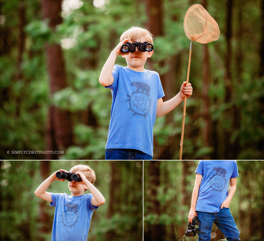 Villa Rica commercial photographer, child model outside with binoculars