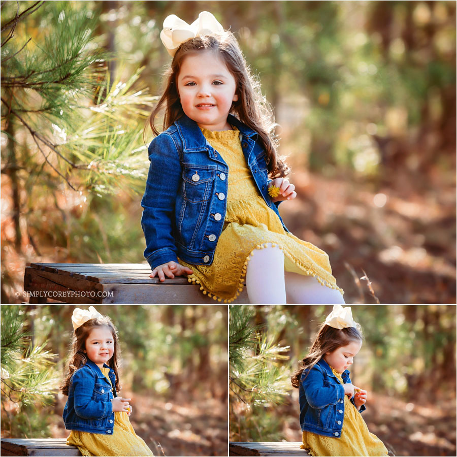 West Georgia children's photographer, girl in yellow dress and denim jacket