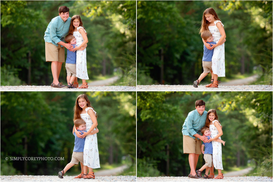 Newnan family photographer, siblings outside on a country road