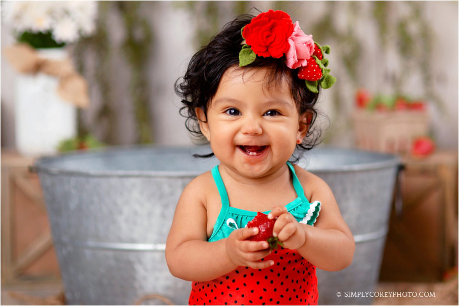 baby photographer Atlanta, strawberry bath milestone session for babies