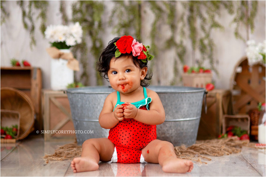 baby photographer Douglasville, strawberry themed milestone session
