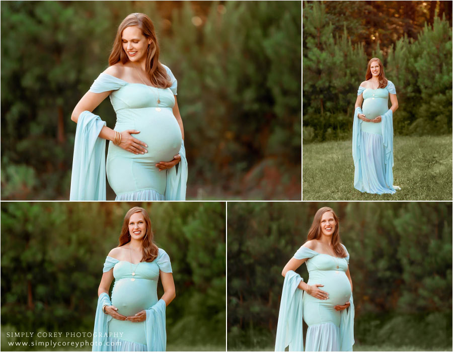 Douglasville maternity photographer, pregnant mom outside with pine trees