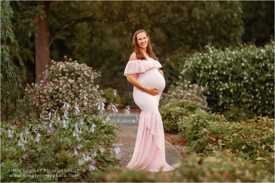 maternity photographer Atlanta, outdoor pregnancy portrait in a pink dress