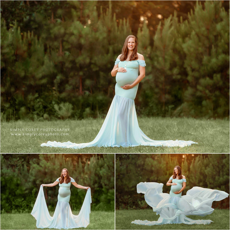 maternity photographer Carrollton, Georgia; pregnant mom in a flowy dress