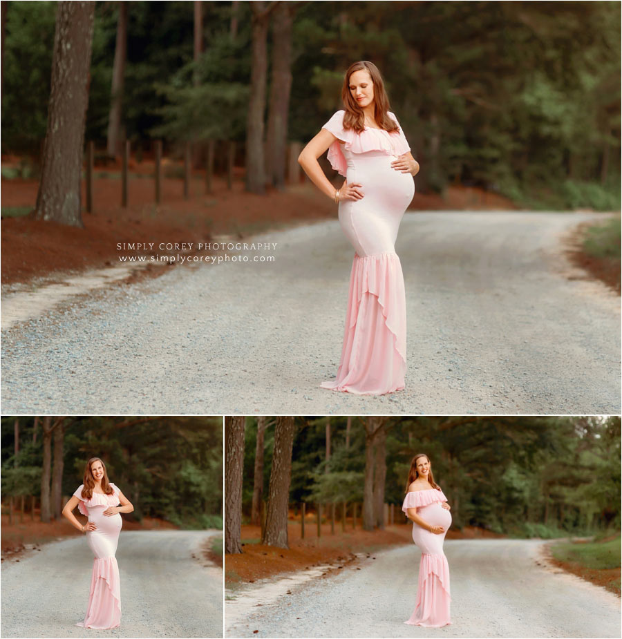 Villa Rica maternity photographer, outdoor pregnancy photos in pink dress