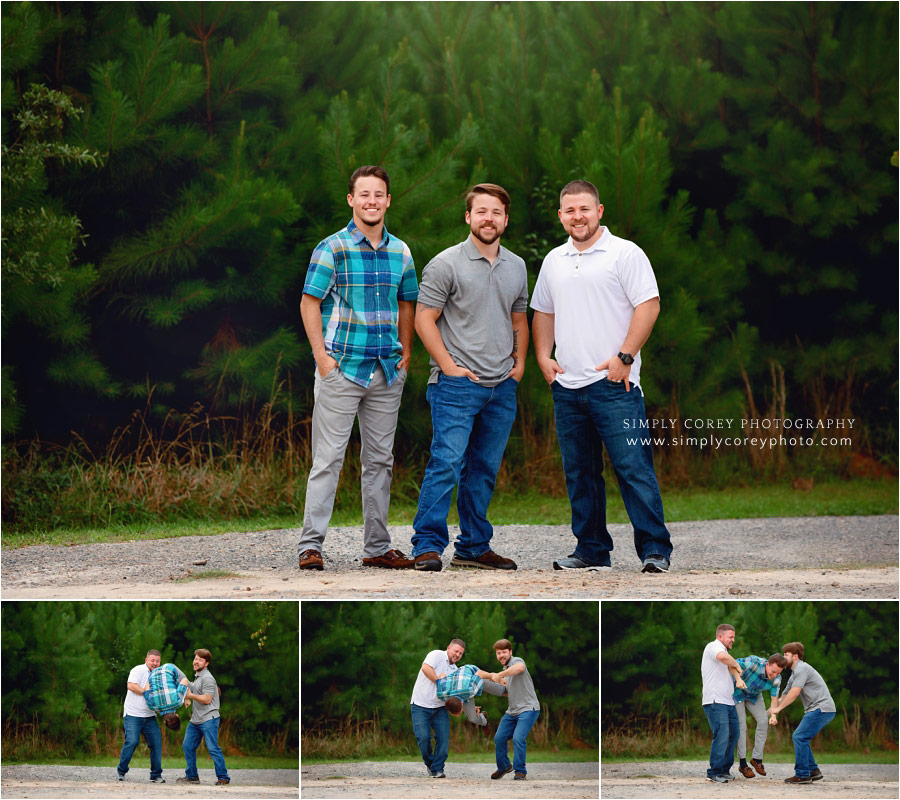 Villa Rica family photographer, three grown brothers outside