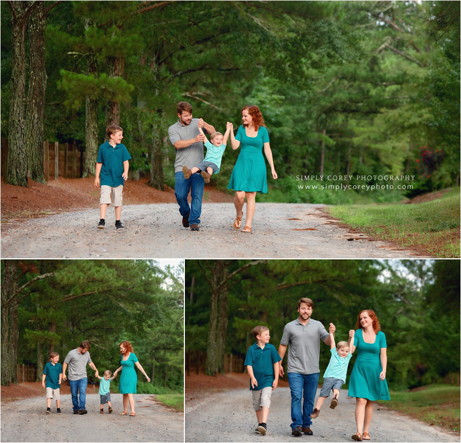 Villa Rica family photographer, walking on a dirt road