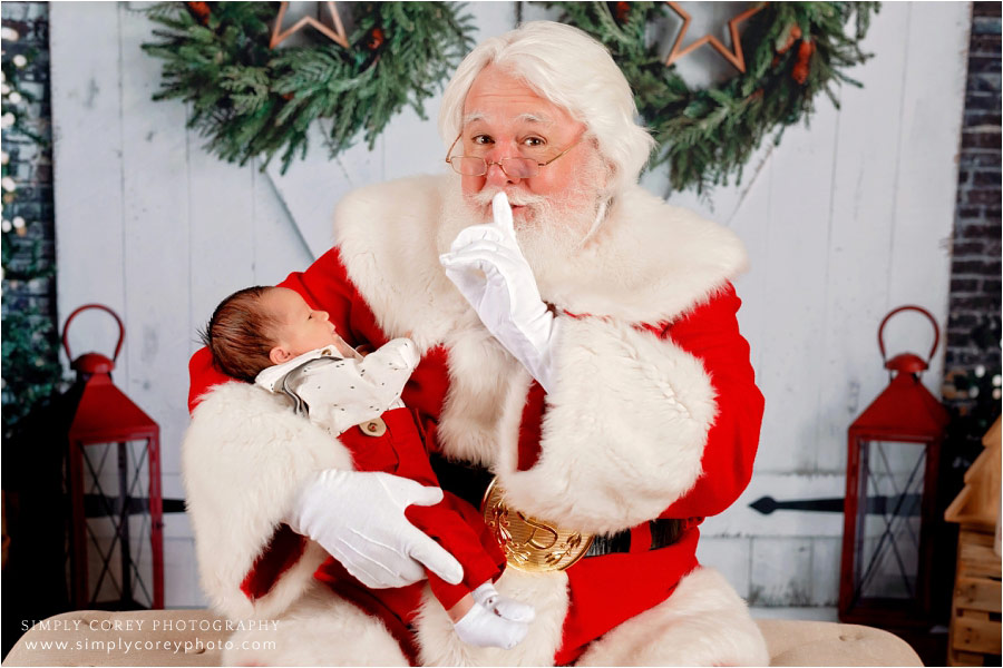 Atlanta Santa Claus mini sessions, newborn baby first Christmas