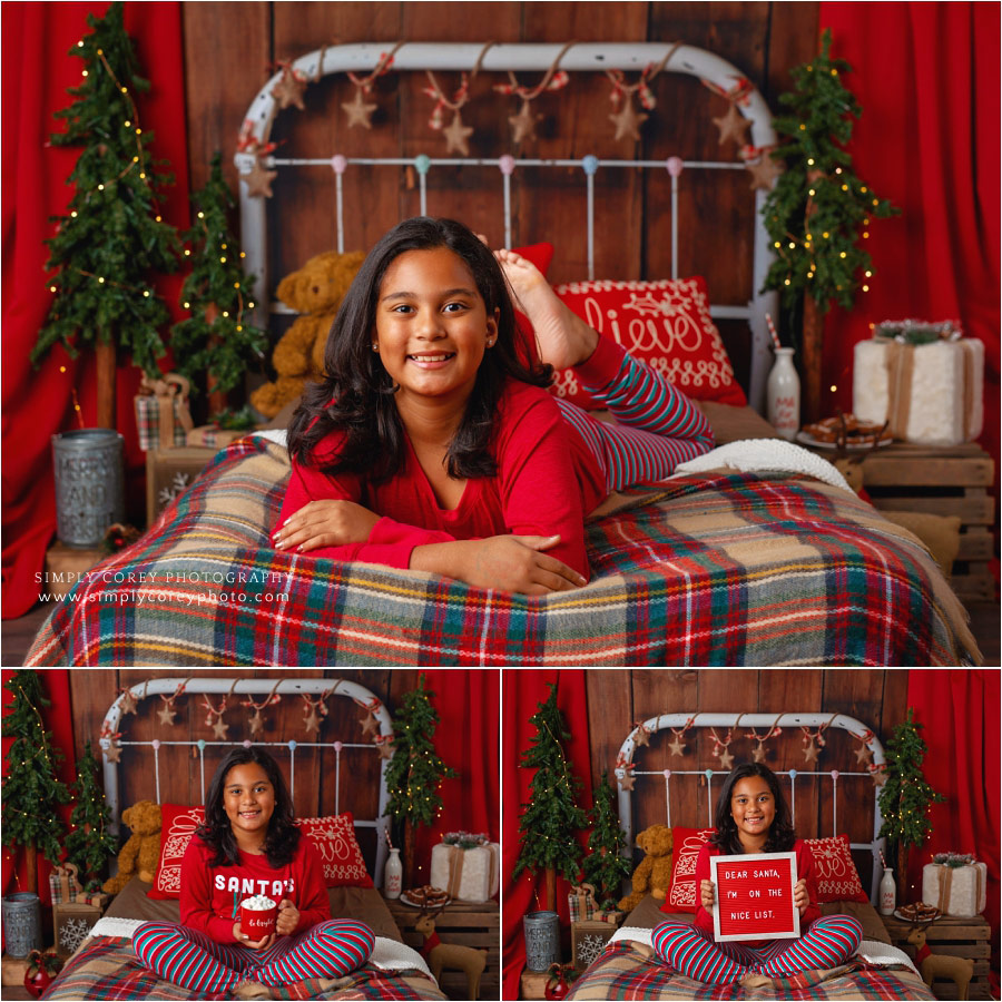 Christmas mini sessions in West Georgia, girl in holiday pajamas