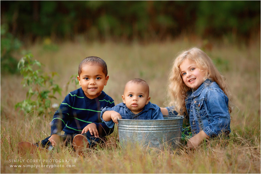 Carrollton family photographer, outdoor fall portrait of young siblings