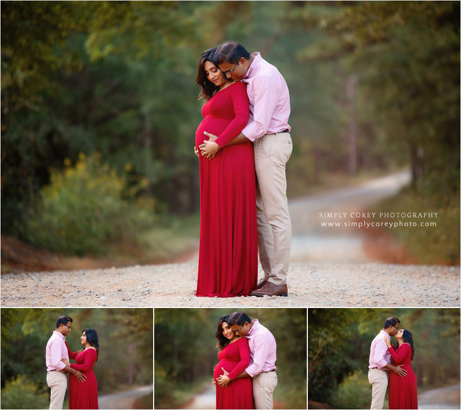 maternity photographer near Villa Rica, couple outside on country road