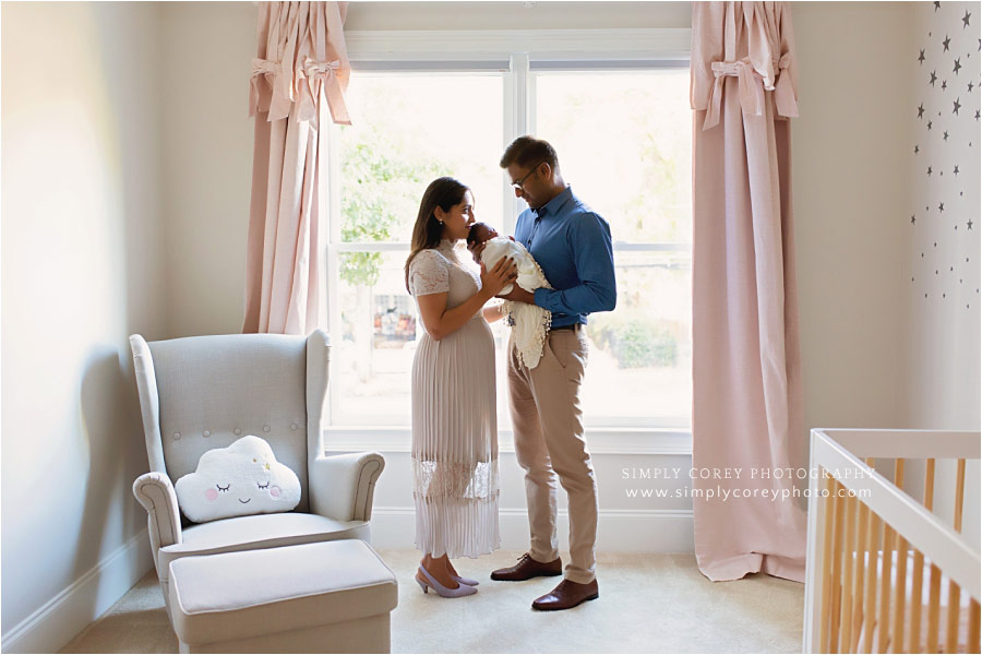 Carrollton family photographer, in home newborn photography by window