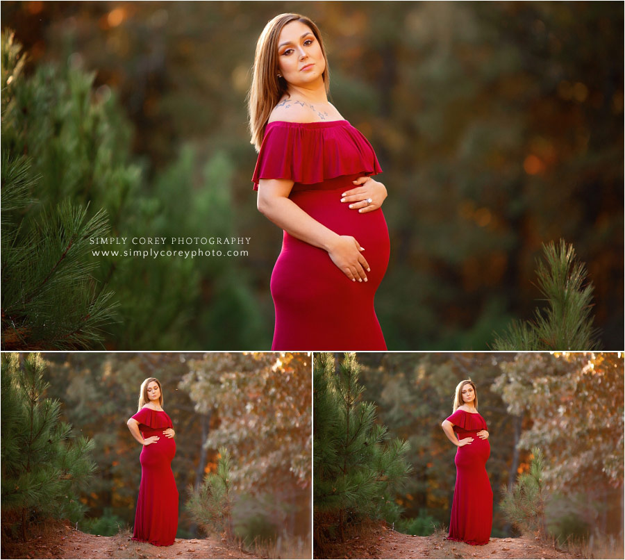 Atlanta maternity photographer, pregnancy portraits outside by pine trees